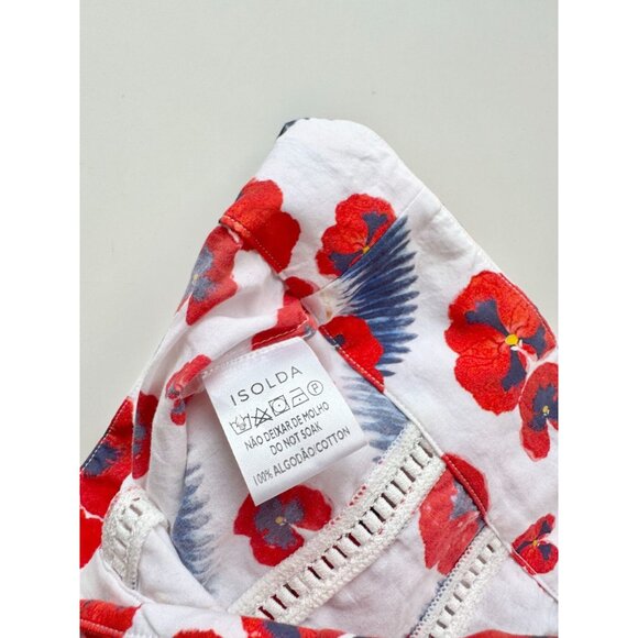 ISOLDA Floral Print Cotton Voile Embroidered Cropped Long Sleeve Blouse, Size 2 - Picture 14 of 16